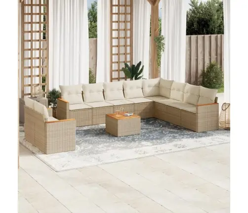 11-Daļīgs Dārza Dīvāna Komplekts, Matrači, Bēša Pe Rotangpalma Vidaxl