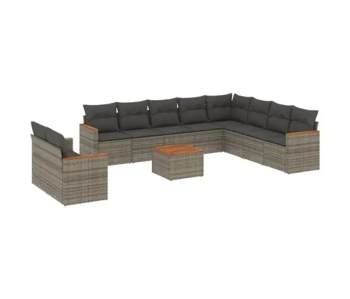 11-Daļīgs Dārza Dīvāna Komplekts Ar Matračiem, Pelēks Pe Pinums Vidaxl