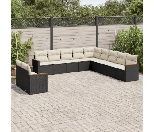 11-Daļīgs Dārza Dīvāna Komplekts, Matrači, Melna Pe Rotangpalma Vidaxl