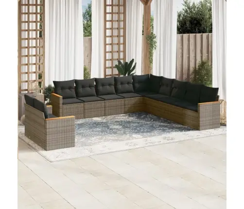 Sodo Komplektas Su Pagalvėlėmis, 11 Dalių, Pilkas, Poliratanas