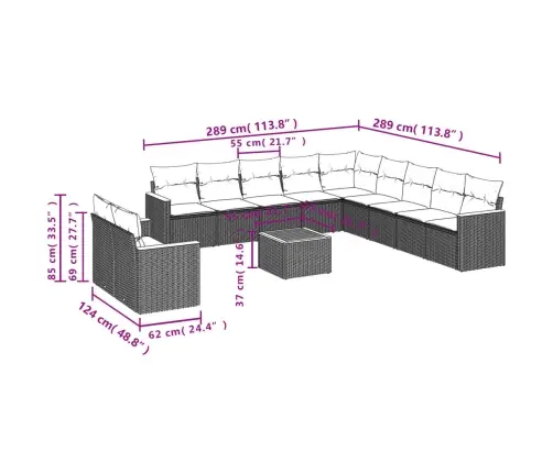 12-Daļīgs Dārza Atpūtas Mēbeļu Komplekts, Matrači, Pelēks Pe Vidaxl