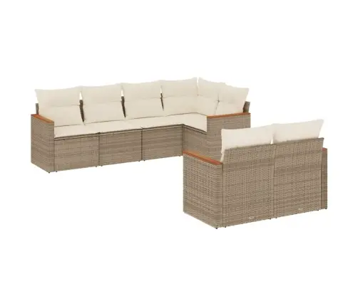 7-Daļīgs Dārza Dīvāna Komplekts, Matrači, Bēša Pe Rotangpalma Vidaxl