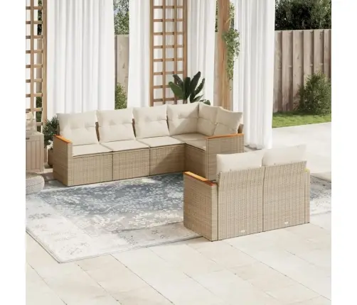 7-Daļīgs Dārza Dīvāna Komplekts, Matrači, Bēša Pe Rotangpalma Vidaxl