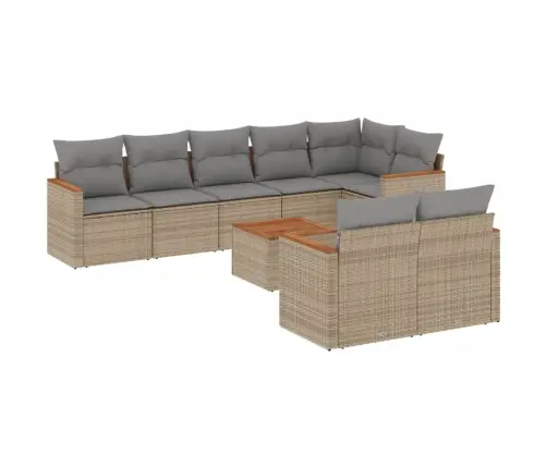 9-Daļīgs Dārza Dīvāna Komplekts, Matrači, Bēša Pe Rotangpalma Vidaxl