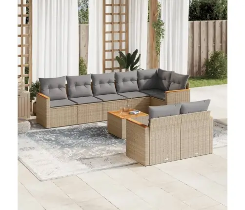 9-Daļīgs Dārza Dīvāna Komplekts, Matrači, Bēša Pe Rotangpalma Vidaxl