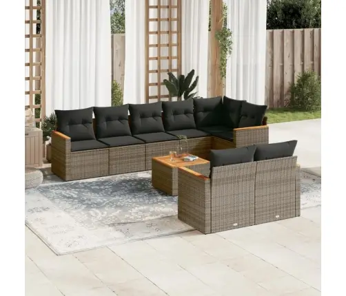 9-Daļīgs Dārza Dīvāna Komplekts Ar Matračiem, Pelēks Pe Pinums Vidaxl