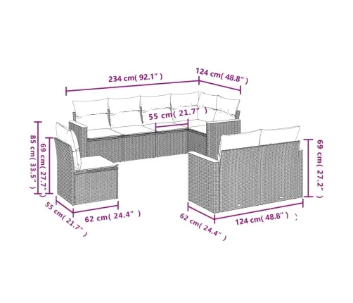 8-Daļīgs Dārza Dīvāna Komplekts, Matrači, Bēša Pe Rotangpalma Vidaxl