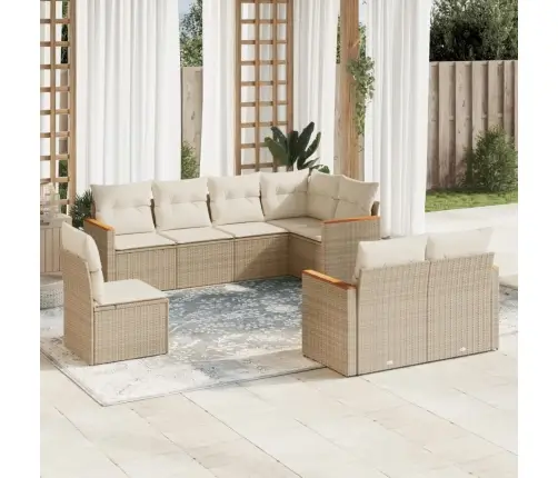 8-Daļīgs Dārza Dīvāna Komplekts, Matrači, Bēša Pe Rotangpalma Vidaxl