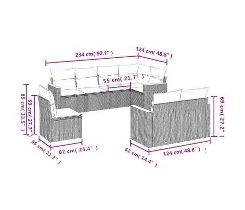 Sofos Komplektas Su Pagalvėlėmis, 8 Dalių, Smėlio, Poliratanas