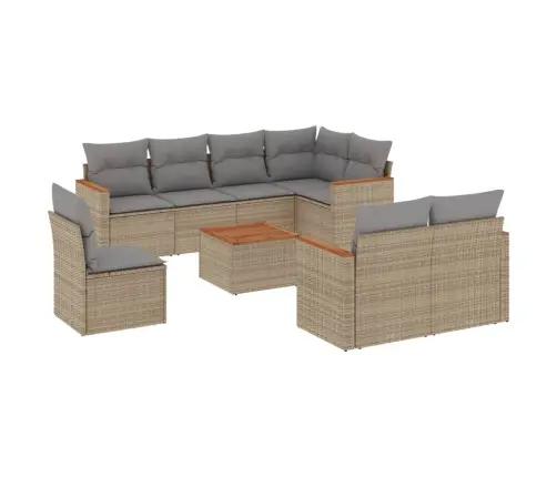 9-Daļīgs Dārza Dīvāna Komplekts, Matrači, Bēša Pe Rotangpalma Vidaxl