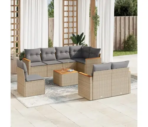 9-Daļīgs Dārza Dīvāna Komplekts, Matrači, Bēša Pe Rotangpalma Vidaxl