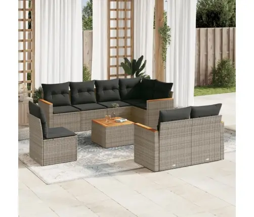 9-Daļīgs Dārza Dīvāna Komplekts Ar Matračiem, Pelēks Pe Pinums Vidaxl