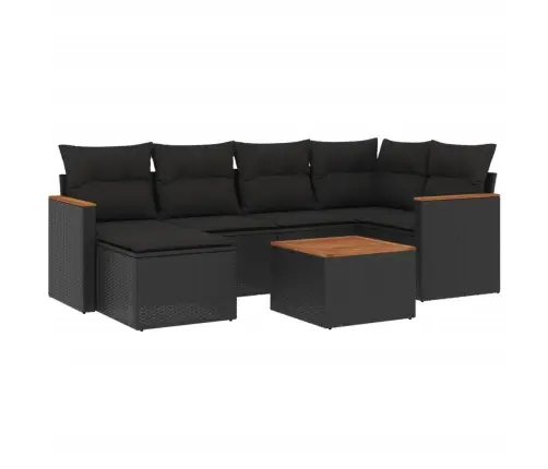 7-Daļīgs Dārza Dīvāna Komplekts Ar Matračiem, Melna Pe Vidaxl