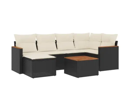 Sofos Komplektas Su Pagalvėlėmis, 7 Dalių, Juodas, Poliratanas