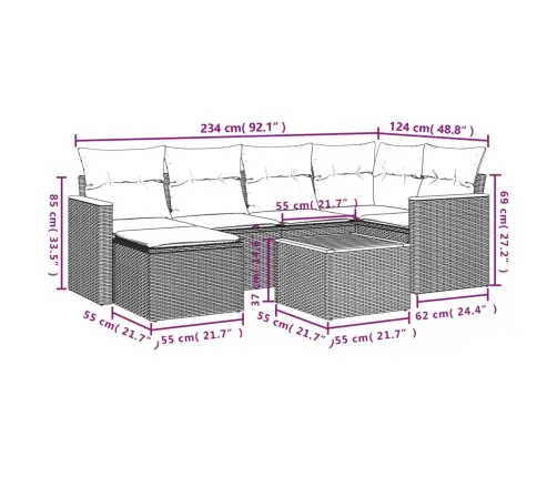 Sofos Komplektas Su Pagalvėlėmis, 7 Dalių, Juodas, Poliratanas
