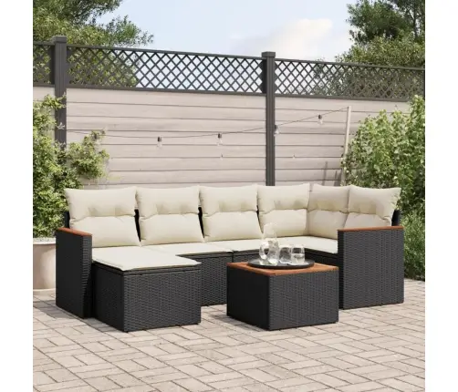 Sofos Komplektas Su Pagalvėlėmis, 7 Dalių, Juodas, Poliratanas