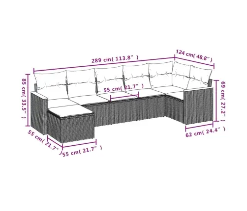 7-Daļīgs Dārza Dīvāna Komplekts, Matrači, Pelēka Pe Rotangpalma Vidaxl