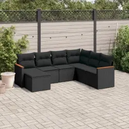 7-Daļīgs Dārza Dīvāna Komplekts Ar Matračiem, Melna Pe Vidaxl