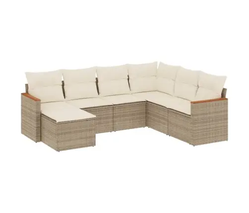 Sofos Komplektas Su Pagalvėlėmis, 7 Dalių, Smėlio, Poliratanas