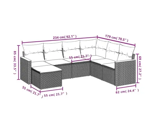 Sofos Komplektas Su Pagalvėlėmis, 7 Dalių, Smėlio, Poliratanas