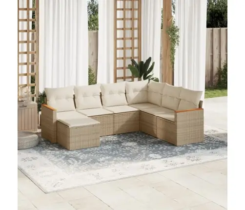 Sofos Komplektas Su Pagalvėlėmis, 7 Dalių, Smėlio, Poliratanas