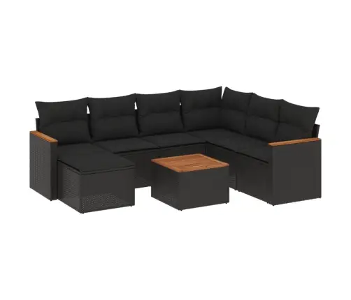 Sofos Komplektas Su Pagalvėlėmis, 8 Dalių, Juodas, Poliratanas