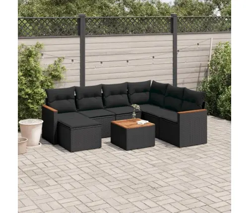 Sofos Komplektas Su Pagalvėlėmis, 8 Dalių, Juodas, Poliratanas