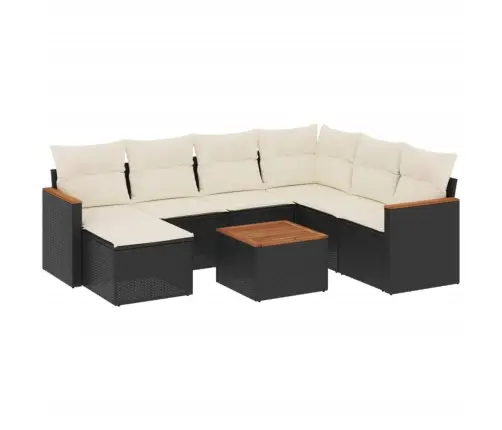 Sofos Komplektas Su Pagalvėlėmis, 8 Dalių, Juodas, Poliratanas