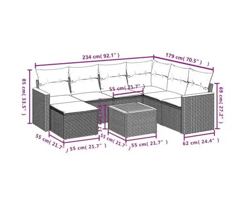 8-Daļīgs Dārza Dīvāna Komplekts Ar Matračiem, Pelēks Pe Pinums Vidaxl