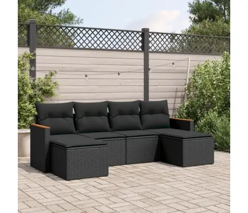 6-Daļīgs Dārza Dīvāna Komplekts, Matrači, Melna Pe Rotanpalma Vidaxl
