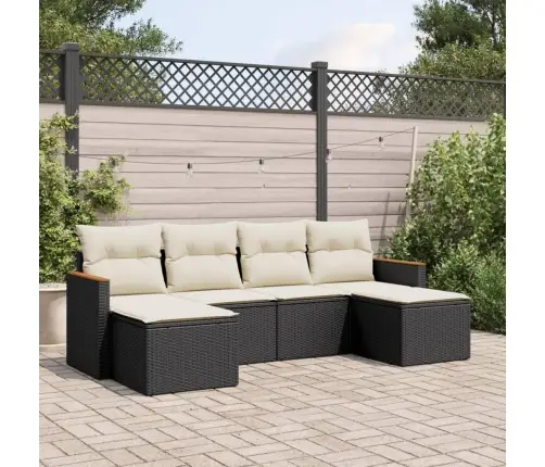 Sofos Komplektas Su Pagalvėlėmis, 6 Dalių, Juodas, Poliratanas