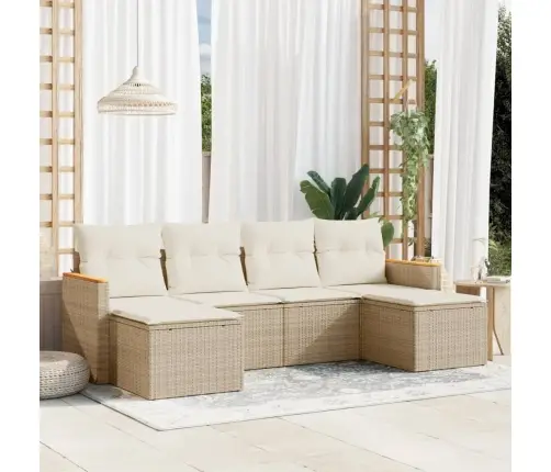 6-Daļīgs Dārza Dīvāna Komplekts, Matrači, Bēša Pe Rotangpalma Vidaxl