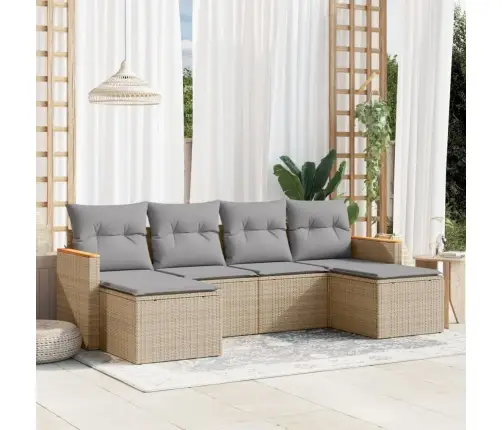 Sofos Komplektas Su Pagalvėlėmis, 6 Dalių, Smėlio, Poliratanas