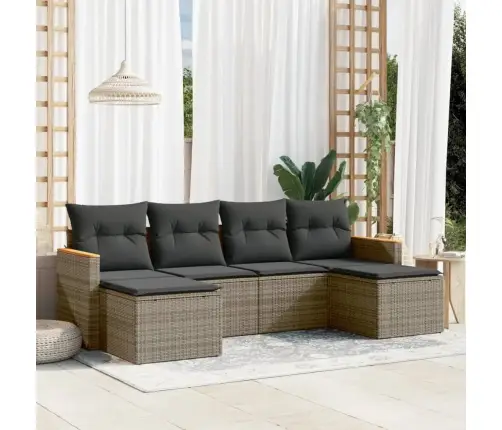 6-Daļīgs Dārza Dīvāna Komplekts Ar Matračiem, Pelēks Pe Pinums Vidaxl