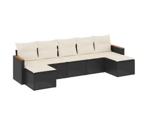 Sofos Komplektas Su Pagalvėlėmis, 7 Dalių, Juodas, Poliratanas