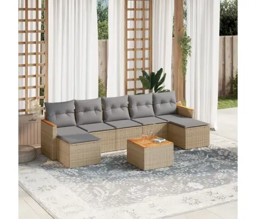 Sofos Komplektas Su Pagalvėlėmis, 8 Dalių, Smėlio, Poliratanas