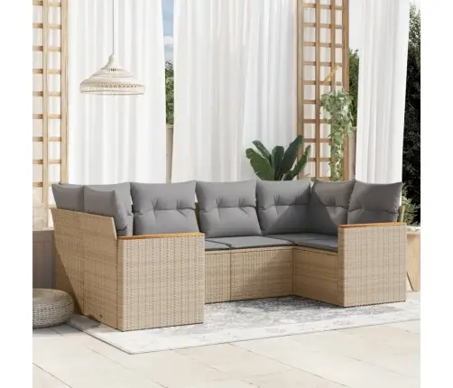 6-Daļīgs Dārza Dīvāna Komplekts, Matrači, Bēša Pe Rotangpalma Vidaxl