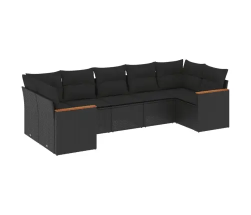 Sofos Komplektas Su Pagalvėlėmis, 7 Dalių, Juodas, Poliratanas