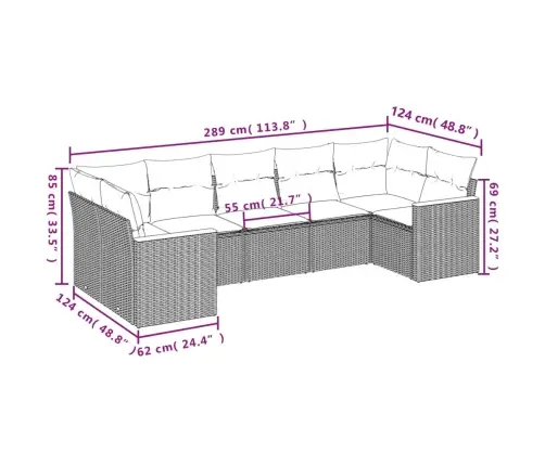Sofos Komplektas Su Pagalvėlėmis, 7 Dalių, Juodas, Poliratanas