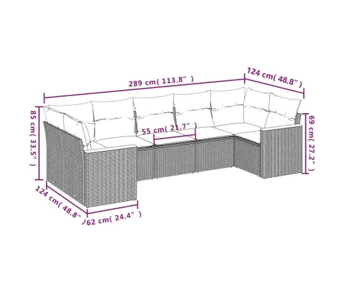 7-Daļīgs Dārza Dīvāna Komplekts Ar Matračiem, Melna Pe Vidaxl