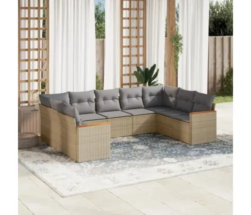 9-Daļīgs Dārza Dīvāna Komplekts, Matrači, Bēša Pe Rotangpalma Vidaxl