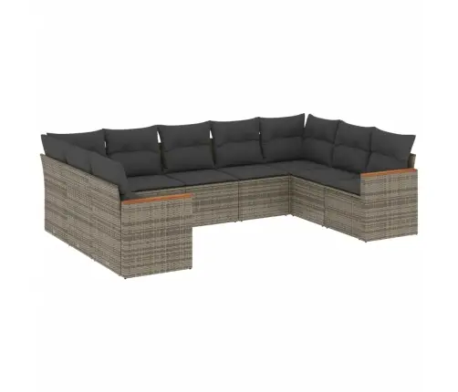 9-Daļīgs Dārza Dīvāna Komplekts Ar Matračiem, Pelēks Pe Pinums Vidaxl