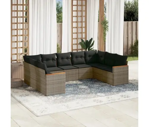 9-Daļīgs Dārza Dīvāna Komplekts Ar Matračiem, Pelēks Pe Pinums Vidaxl