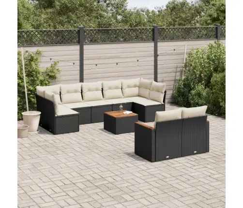 10-Daļīgs Dārza Dīvāna Komplekts, Matrači, Melna Pe Rotangpalma Vidaxl