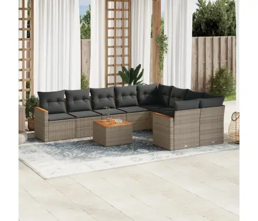 10-Daļīgs Dārza Dīvāna Komplekts Ar Matračiem, Pelēks Pe Pinums Vidaxl