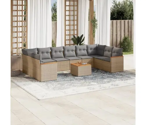 Sofos Komplektas Su Pagalvėlėmis, 11 Dalių, Smėlio, Poliratanas