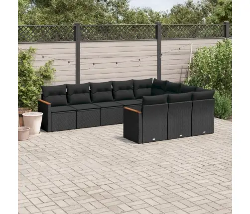 10-Daļīgs Dārza Dīvāna Komplekts, Matrači, Melna Pe Rotangpalma Vidaxl
