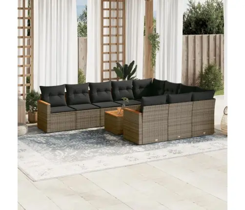 11-Daļīgs Dārza Dīvāna Komplekts Ar Matračiem, Pelēks Pe Pinums Vidaxl