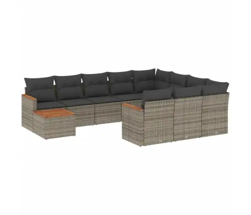 11-Daļīgs Dārza Dīvāna Komplekts Ar Matračiem, Pelēks Pe Pinums Vidaxl