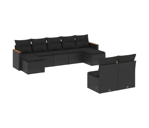 9-Daļīgs Dārza Dīvāna Komplekts, Matrači, Melna Pe Rotangpalma Vidaxl